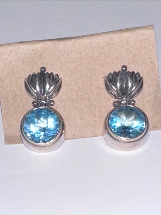 The Unbranded Brand Jewelry - Silver and Gold Drop Earrings with sparkling blue topaz Gemstones